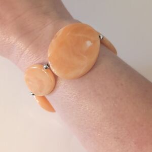 663 Chunky Orange and Silver Beaded Stretch‎ Bracelet
